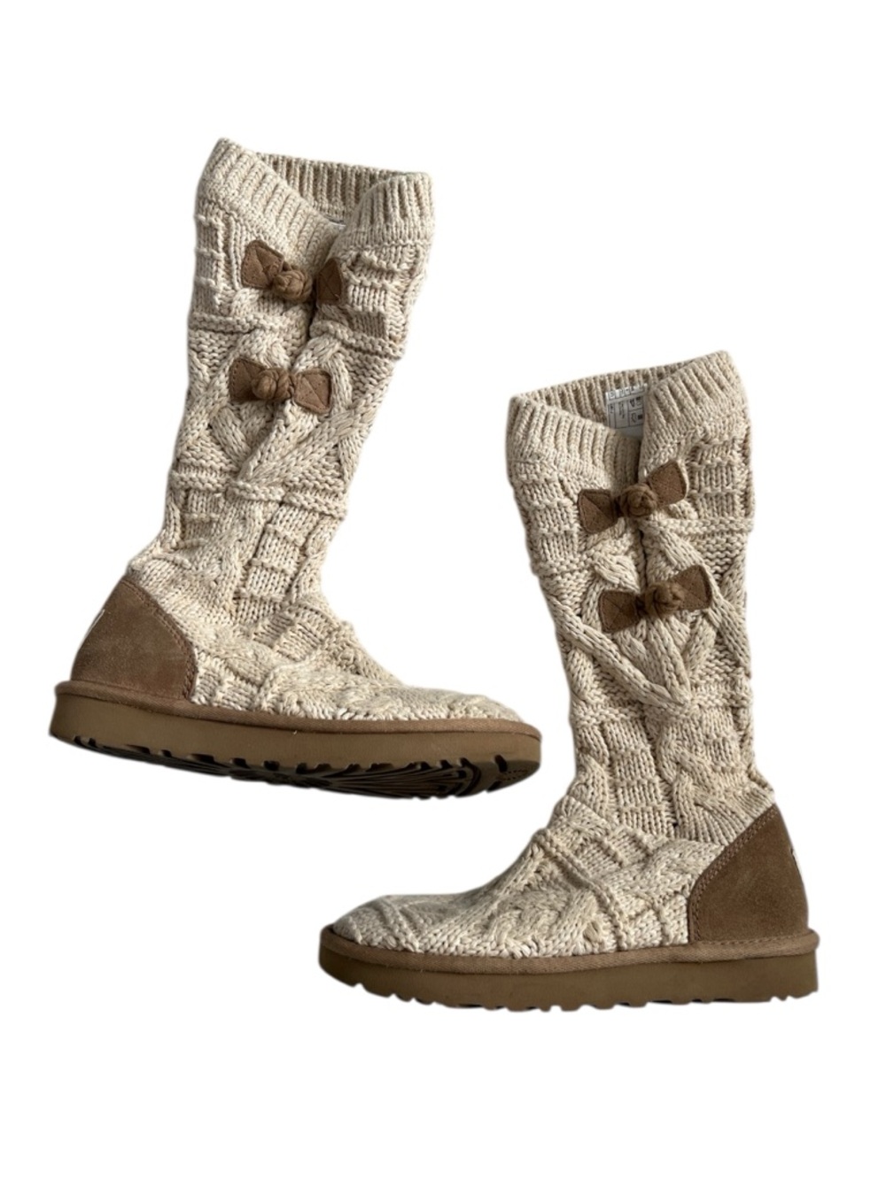 UGG Women's Knit Bow-Accent Tall Boots in Cream and Tan